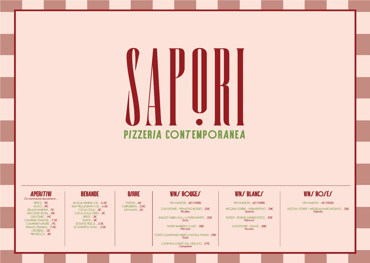 Carte SAPORI — Aperitivi, Bevande, Birre, Vins